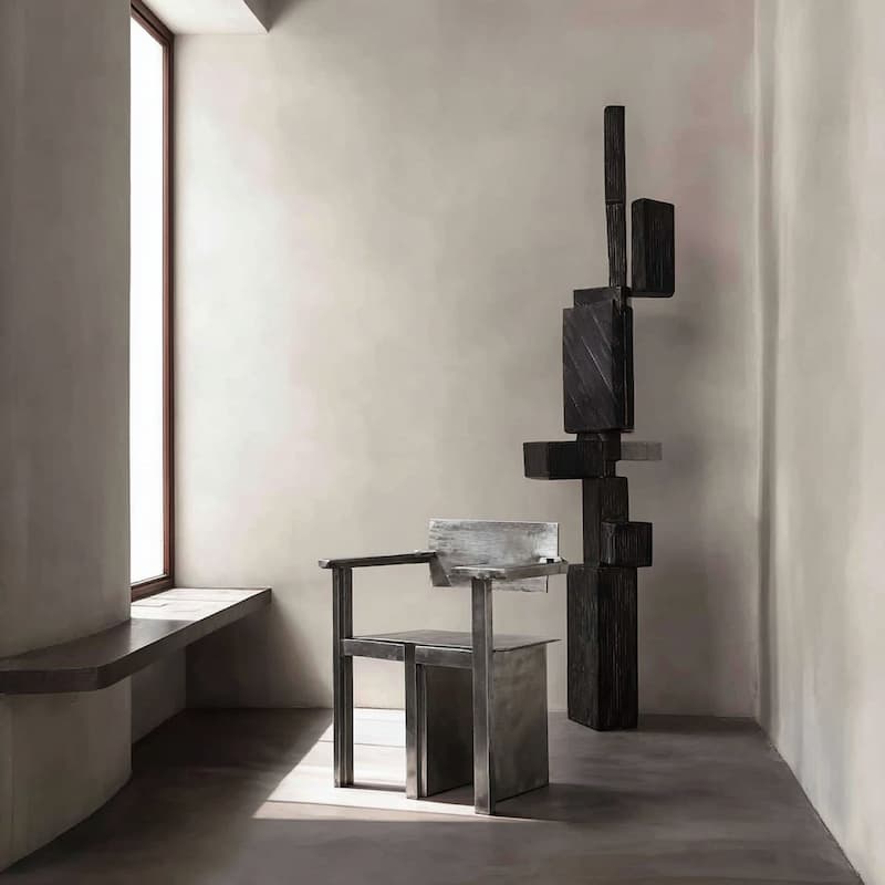 Metallic Chair with Brutalist Design